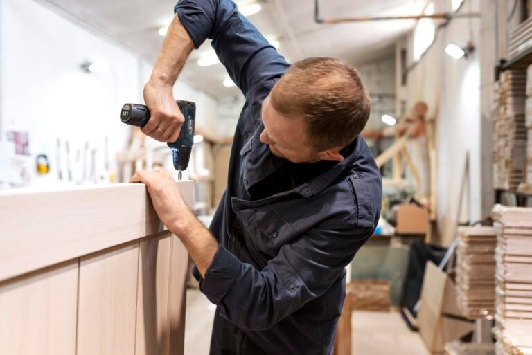 hardworking man doing his job woodshop